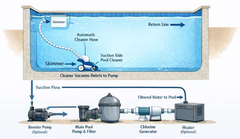 how a suction side pool cleaner works